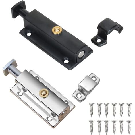 2 Pièces Verrou Porte Interieure, Serrure de Porte de Salle de Bain avec Bouton à Ressort, Argent, Noir Serrure de Porte Automatique 4 Pouces/100mm, pour Sécuriser Porte de Chambres, Placards