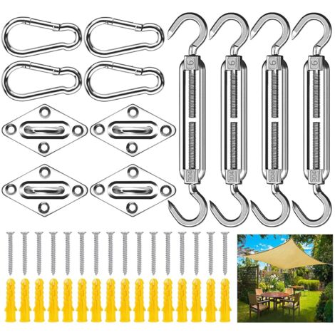 Kit de Fixation Voile d'ombrage,44Pcs Kit de Montage Fixations d'ombrage de Voile,Acier Inoxydable 304 Kit Accessoires de Fixation de matériel,Kit de Fixation pour Voile de Jardin pour Jardin (1/6)