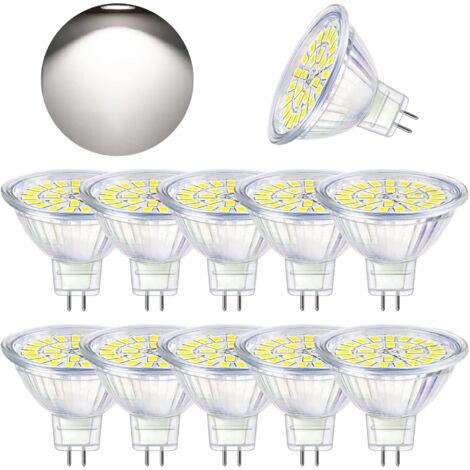 Ampoule LED GU5.3 Blanc Froid 6000K, MR16 LED AC DC12V 3W Equivalent à 30W Halogène, Ampoules LED Spot Non Dimmable, Lot de 10 [Classe énergétique F]
