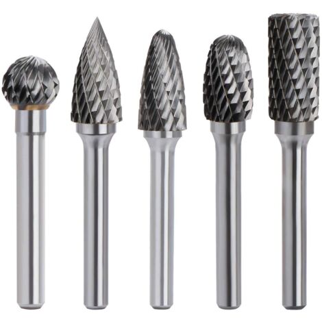 Fraise Rotative Carbure de Tungstène - Double Coupe - Tige 6mm - Tête 10mm - Outil Perceuse Ponceuse 5 Pièces