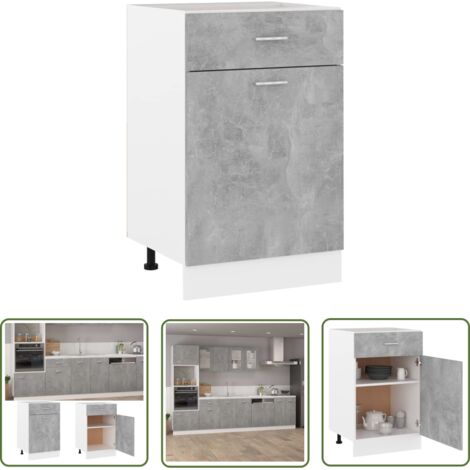 Armoire de cuisine de plancher à tiroir Design moderne, Armoire Etagère de rangement, Gris béton 50x46x81,5 cm Aggloméré OIB7206E (1/5)