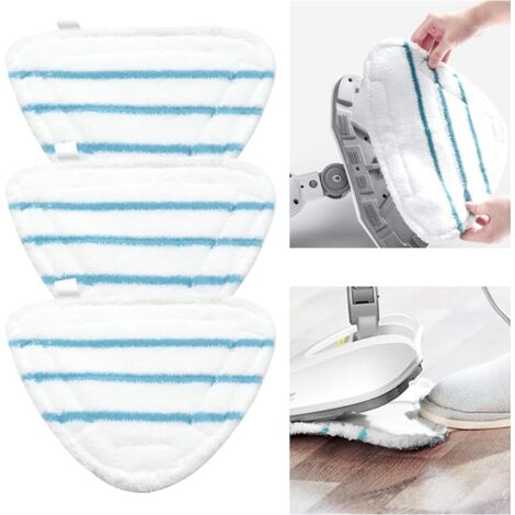 Housses en Microfibre Balai Vapeur Steam Accessoire Chiffons universel Triangle lavable pour Nettoyeur Vapeur Hot Spray, Blanc Microfibre Steam Mop Pads Lavables En Machine(lot de 3) (1/5)