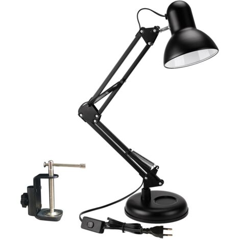 Lampe de bureau, lampe de travail d'architecte réglable avec clip pour la lecture à domicile (noir) (1/5)