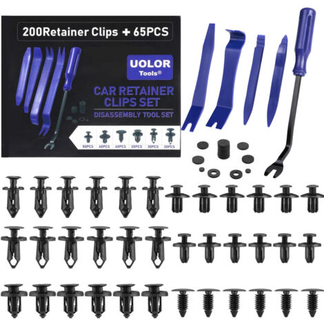 Longziming – Kit de 265 clips de retenue en nylon pour voiture – 6 tailles – avec 5 outils extracteurs – Fixations pour pare-chocs et garnitures