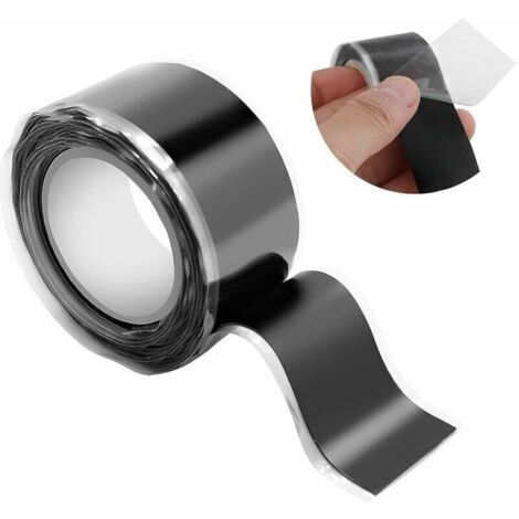 Ruban adhésif de réparation, Bande Silicone Auto Fusible, Ruban Silicone Auto Amalgamant, Ruban Silicone Noir, Ruban Adhésif Isolant et Bande d'étanchéité,2,5 mm de large(1,5M) (1/5)