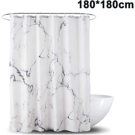 Longziming – Rideau de douche en marbre 180 × 180 cm – Imperméable en polyester – 12 anneaux antirouille – Anti-moisissure pour salle de bain