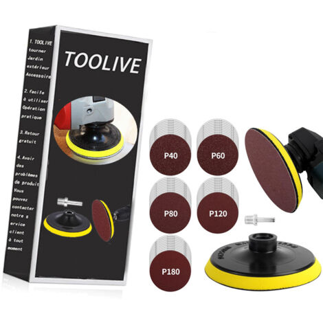 Disques Plateau de Ponçage 125mm avec Filetage M14, 50 Pièces Disques Abrasifs pour Meuleuse d'angle, Grain 10x 40/60/80/120/180 Pour Poncer/Polir/Dérouiller-toolive (1/3)