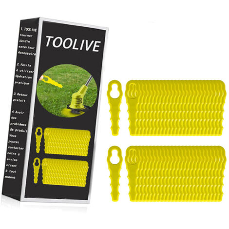 Toolive – Lot de 100 lames de rechange pour coupe-bordure Ryobi – Têtes double lames dentelées – Compatible RAC155 RAC157 RAC158 – Matériau PA6