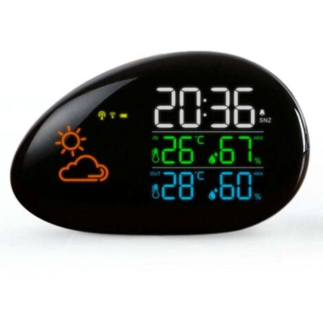 Serbia – Station météo radio pilotée – Capteur extérieur et intérieur – Température, humidité, prévisions sur écran couleur LED – Horloge et alarme (1/5)