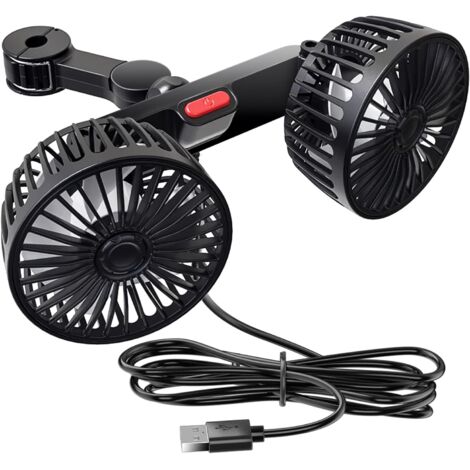 Serbia – Ventilateur de voiture USB double tête 5V 2A – 3 vitesses réglables – Rotation 360° – Compatible SUV, camion, berline