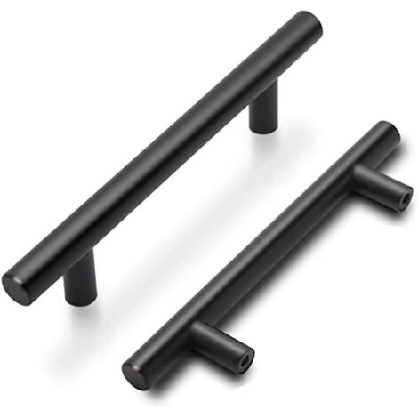 Serbia – Lot de 5 poignées de meuble noires en acier inoxydable – Finition mate – Entraxe 96mm – Longueur 150mm pour cuisine et salle de bain