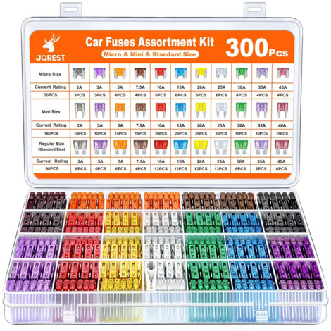 Kit de fusibles automobiles 300 pièces – 160 mini, 90 standards, 50 micro – Cuivre galvanisé à l'étain – Tension 32V, courant 20A - 300Pcs (1/5)