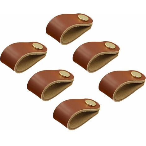 6 Pièces Cuir Poignee,Cuir Meuble Poignée, Poignee Cuir Bouton,Cuir Poignées de Placard, Poignées en Cuir Cuisine armoires,Poignée en Cuir Délicat avec Vis (marron) thsinde (1/6)