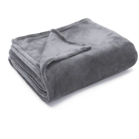 Couverture en flanelle épaisse 150 x 210 cm – Fibre de polyester douce et respirante – Couleur grise pour canapé et lit