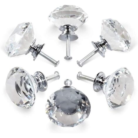 6 poignées en cristal, poignées de porte de tiroir en cristal de 30 mm, poignées de porte de cuisine en verre, armoires et commodes de rangement pour la maison, la cuisine et le bureau (1/5)