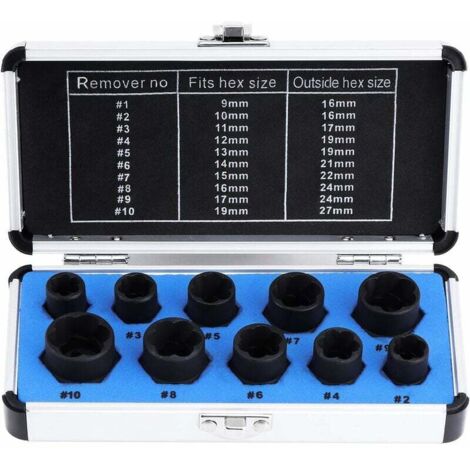 Serbia – Jeux de douilles extracteur d'écrous 10 pièces – Douilles pour boulons endommagés 9-19mm – Retrait facile des écrous et boulons cassés - 10Pcs (1/5)