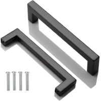 2pcs Poignee de Meuble Cuisine Noir, Acier Inox Poignées Meubles Carrée Entraxe 128 mm, pour Commode Salle de Bain, Tiroirs, Armoires, Placard, avec des vis
