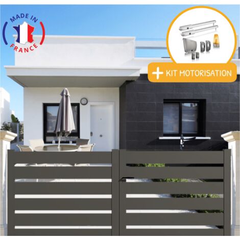 Portail aluminium battant SAH en kit + Motorisation dimensions L.3000 (entre piliers) X H.1500 mm SGS Essential (vérins) Couleurs Gris quartz (RAL 7039)