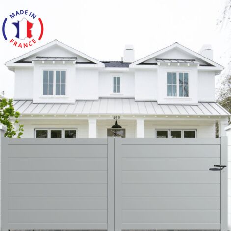 Portail aluminium coulissant plein en kit dimensions L.3500 (entre piliers) X H.1700 mm Couleurs Gris clair (RAL 7035)