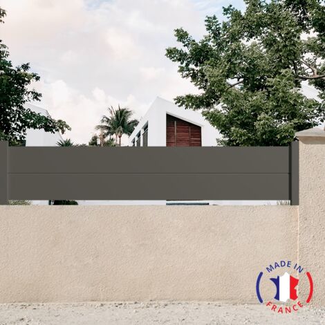 Clôture aluminium 2 lames modèle plein en kit Dimensions L.2107 mm (poteaux compris) X H.460 mm couleurs Gris Quartz 7039 (1/2)