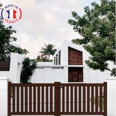 Portail aluminium battant ajouré en kit dimensions L.3000 (entre piliers) X H.1200 mm Couleurs Marron (RAL 1247)