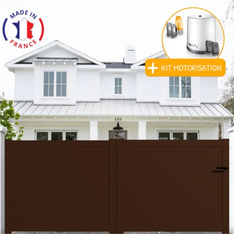 Portail aluminium coulissant plein en kit + Motorisation dimensions L.4000 (entre piliers) X H.1700 mm Couleurs Marron (RAL 1247) (1/2)