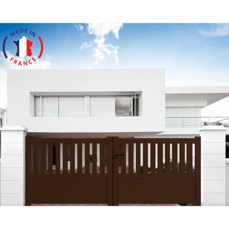Portail aluminium battant semi-ajouré en kit dimensions L.3500 (entre piliers) X H.1300 mm Couleurs Marron (RAL 1247)