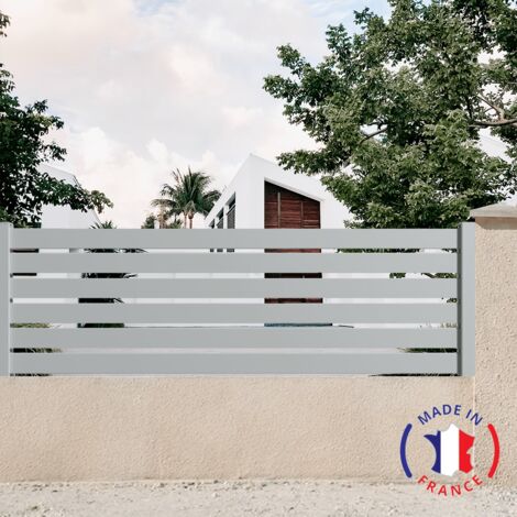 Clôture aluminium 6 lames modèle ajouré en kit Dimensions L.2107mm (poteaux compris) X H.675mm couleurs Gris Clair RAL 7035