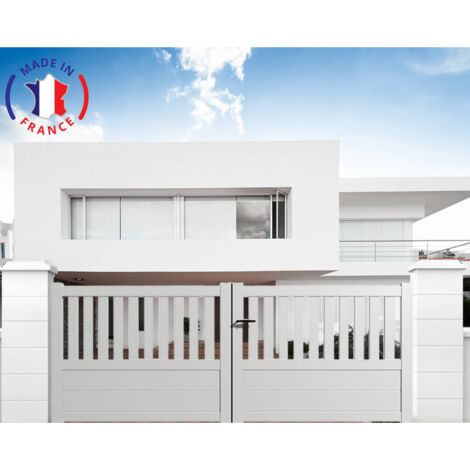 Portail aluminium battant semi-ajouré en kit dimensions L.4000 (entre piliers) X H.1300 mm Couleurs Blanc (RAL 9010)