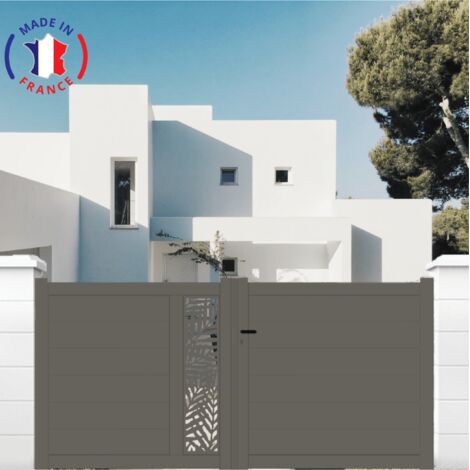 Portail aluminium coulissant découpe laser en kit dimensions L.3500 (entre piliers) X H.1500 mm Couleurs Gris quartz (RAL 7039)