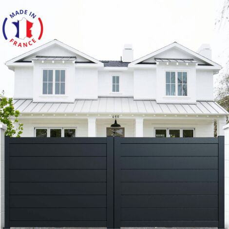 Portail aluminium coulissant plein en kit dimensions L.3000 (entre piliers) X H.1700 mm Couleurs Gris (RAL 7016)