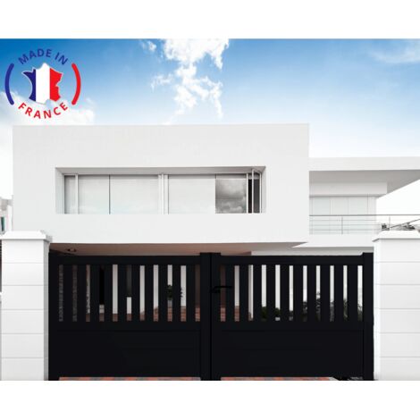 Portail aluminium battant semi-ajouré en kit dimensions L.4000 (entre piliers) X H.1300 mm Couleurs Noir (RAL 9005)