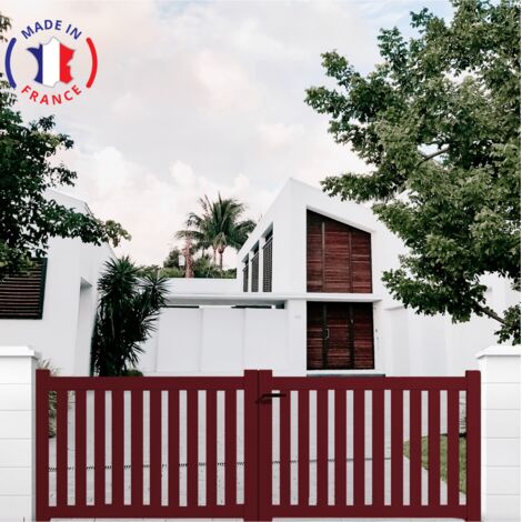Portail aluminium battant ajouré en kit dimensions L.3500 (entre piliers) X H.1200 mm Couleurs Rouge (RAL 3004)