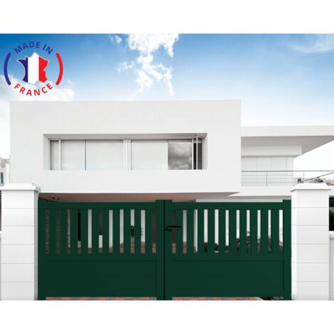 Portail aluminium battant semi-ajouré en kit dimensions L.3000 (entre piliers) X H.1300 mm Couleurs Vert (RAL 6005)