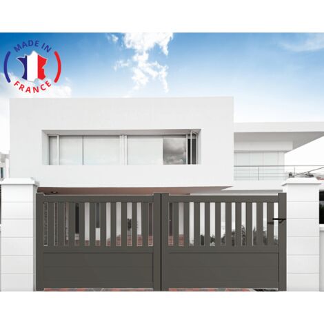 Portail aluminium coulissant semi-ajouré en kit dimensions L.3000 (entre piliers) X H.1300 mm Couleurs Gris quartz (RAL 7039)