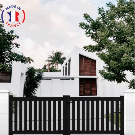 Portail aluminium battant ajouré en kit dimensions L.3000 (entre piliers) X H.1200 mm Couleurs Noir (RAL 9005)