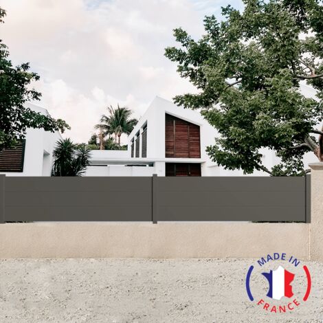 Clôture aluminium 3 lames modèle plein en kit - 2 éléments Dimensions L4154 mm (poteaux compris) x H660 mm couleurs Gris Quartz RAL 7039