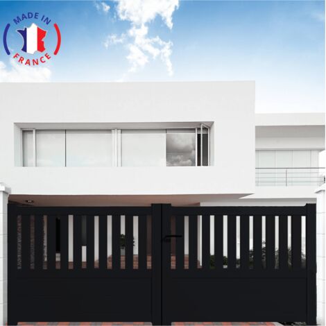 Portail aluminium coulissant semi-ajouré en kit dimensions L.3500 (entre piliers) X H.1300 mm Couleurs Noir (RAL 9005)