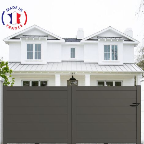 Portail aluminium coulissant plein en kit dimensions L.3500 (entre piliers) X H.1500 mm Couleurs Gris quartz (RAL 7039)