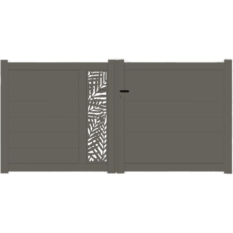 Portail aluminium battant découpe laser en kit dimensions L.3500 (entre piliers) x H.1500 mm Couleurs Gris quartz (RAL 7039)