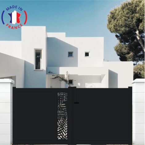 Portail aluminium battant découpe laser en kit dimensions L.3500 (entre piliers) x H.1500 mm Couleurs Noir (RAL 9005)