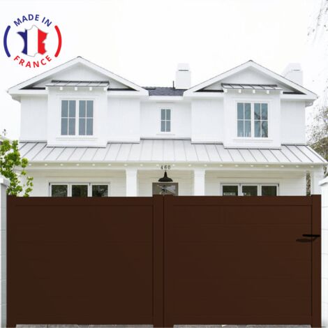 Portail aluminium coulissant plein en kit dimensions L.4000 (entre piliers) X H.1700 mm Couleurs Marron (RAL 1247)