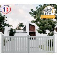 Portail aluminium battant ajouré en kit + Motorisation dimensions L.3000 (entre piliers) X H.1200 mm LOCKYVIA (à bras) Couleurs Gris clair (RAL 7035)