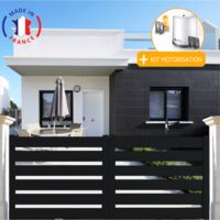 Portail aluminium coulissant SAH en kit + Motorisation dimensions L.4000 (entre piliers) X H.1500 mm Couleurs Noir (RAL 9005)