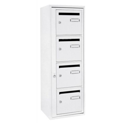 Decayeux – Bloc de boîtes aux lettres intérieurs type Languedoc 4 cases A4 – Coffre acier 10/10ème – Portillon galvanisé 12/10ème – Ouverture centrale antivol