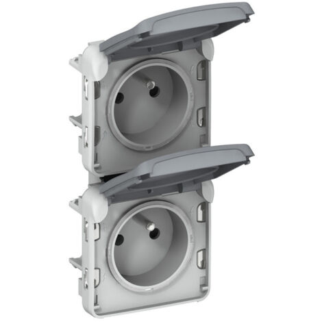 Legrand – Prise de courant 2x2P+T verticale pré-câblée – Programme Plexo modulaire gris – 16A 250V – Pour installation électrique professionnelle