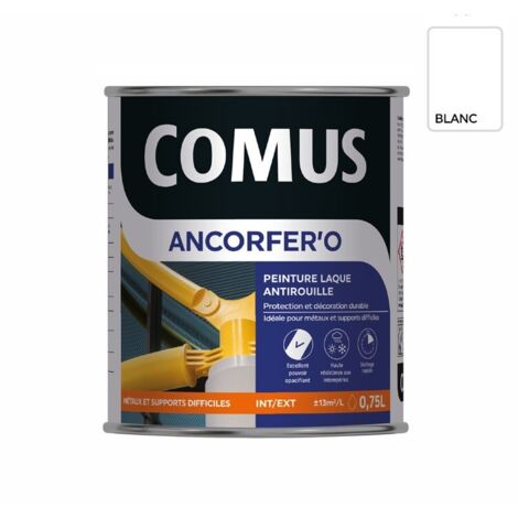 ANCORFER'O 0.75L Blanc - Peinture-laque de finition antirouille en phase aqueuse pour métaux et autres supports - COMUS (1/3)