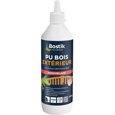 Bostik – Colle à bois polyuréthane D4 PU – Haute résistance à l'eau – Prise rapide – Pour assemblage bois toutes essences – Biberon 500g