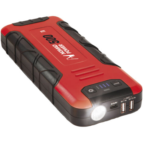 GYS – Booster batterie lithium Nomad Power 500 – 5,25 Ah – 77,7 Wh – Courant de démarrage 550 A pour véhicules 12V – Lampe LED intégrée