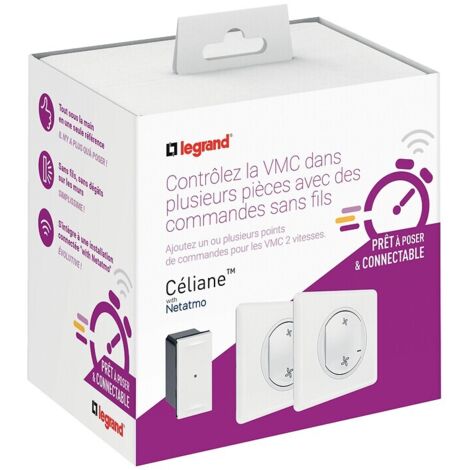 Legrand – Kit prêt-à-poser VMC avec 2 commandes sans fil et 1 micromodule Céliane blanc – Installation facile pour ventilation contrôlée